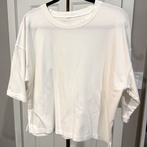 Eileen Fisher Short Sleeve Cropped White Cotton T-Shirt